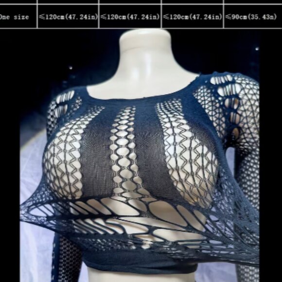 Black Two-Piece Fishnet Top & Skirt - Picture 4 of 5